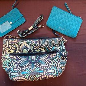 Vera Bradley Blue and Teal Floral hand Bag Set